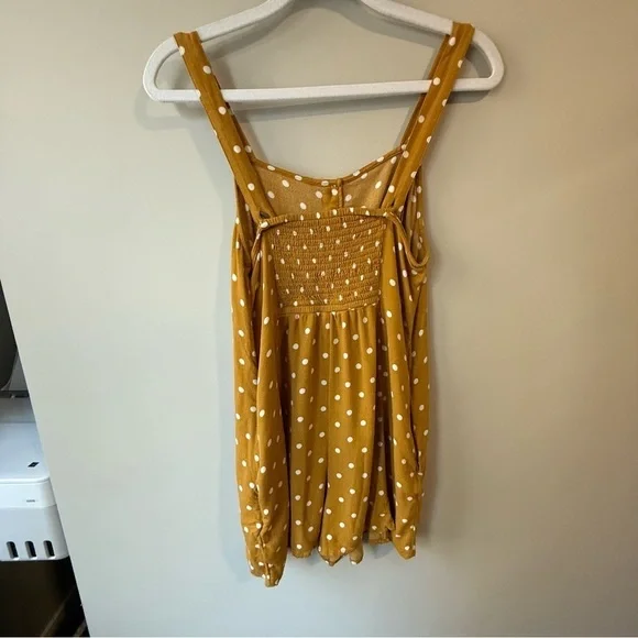 American Eagle Outfitters Mustard Polka Dot Romper - Picture 2 of 13
